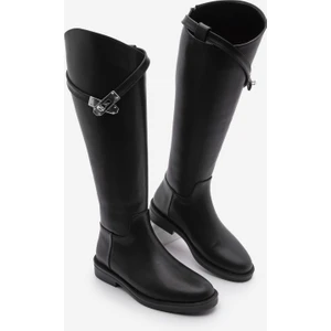 Kadın Arkadan Fermuarlı Gümüş Tokalı Günlük Çizme Mosna