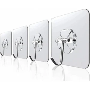 Pratik 4 Adet Güçlü Şeffaf Duvar Askısı Askılığı Yapışkan Kancalı Mutfak Banyo Askı