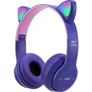 Kablosuz Kulaküstü Rgb Işıklı Kedili Bluetooth 5.0 Çocuk Kulaklığı Kulaklık P47M