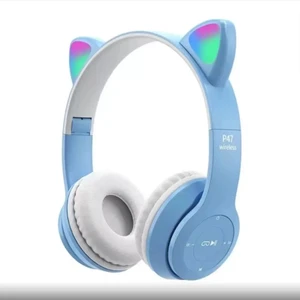 Kablosuz Kulaküstü Rgb Işıklı Kedili Bluetooth 5.0 Çocuk Kulaklığı Kulaklık P47M