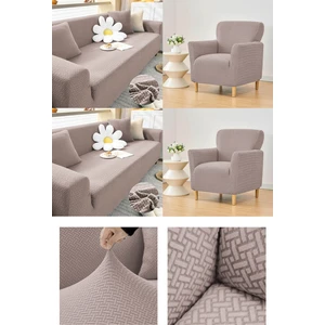 Jakarlı Lastıklı Koltuk Örtüsü Takımı 3+3+1+1 Streç Esnek Çekyat Kanepe Kılıfı Tuğla Desen Yıkanabilir koltuk Koruyucu Vizon