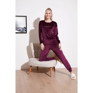 Regular Fit Yumuşak Dokulu Kadife Pijama Takımı Bayan Pijama Takımı 6094200w4