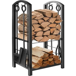 Wood Shut 5 Li Ithal Metal Oval Odunluk Raflı Şömine - Soba Maşa Takımı Aksesuar Seti