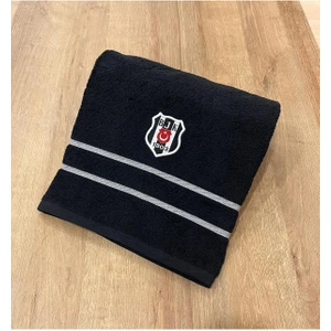 Lisanslı Beşiktaş Arma Pamuk 70 x 140 cm Banyo Havlusu (Siyah)