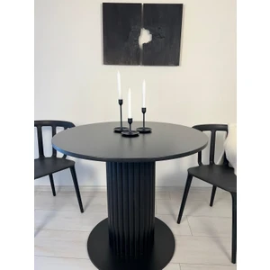 Woodywood 90 Cm Özel Tasarım Orta Geniş Sutun Komple Siyah Yemek Masası