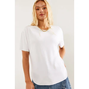 Kadın Bisiklet Yaka Kısa Kollu Oval Kesim Basic T-Shirt