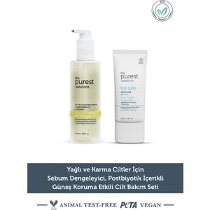 The Purest Solutions Yağlı-Karma Ciltler Için Arındırıcı, Matlaştırıcı Güneş Koruma Etkili Bakım Seti
