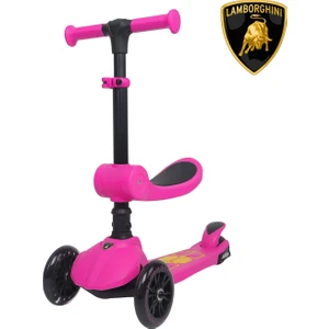 Lisanslı L5 2in1 Katlanabilir Oturaklı Işıklı 3 Tekerlekli Çocuk Scooter Pembe