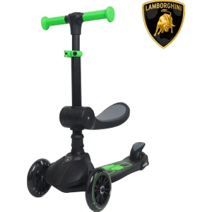 Lisanslı L5 2in1 Katlanabilir Oturaklı Işıklı 3 Tekerlekli Çocuk Scooter Yeşil