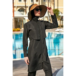 Remsa Mayo Tek Üst Önü Kapaklı Paraşüt Tam Kapalı Tesettür Mayo R030 Nuray Siyah