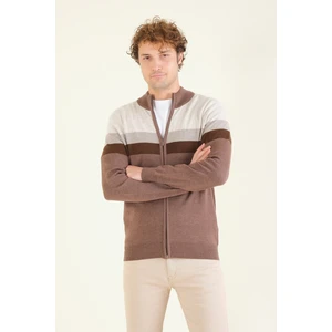 Giyim Dünyası Erkek Dik Yaka Fermuarlı Renki Hırka Kahverengi