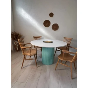 Woodywood 120 Cm Yemek Masası Yuvarlak Özel Tasarım Turkuaz Ahşap Model Mutfak