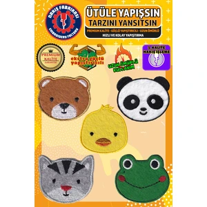 Nakış Fabrikası Ütü ile Yapışan Nakışlı Patch Arma Peç, Hayvanlı Set (5 Adet), Kaliteli Nakış Dokuma Aplike Yama