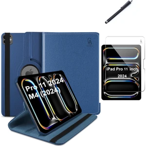 Apple iPad Pro 11 2024 M4 Uyumlu A2836 A2837 Dönebilen Tablet Kılıfı + Ekran Koruyucu + Tablet Kalem