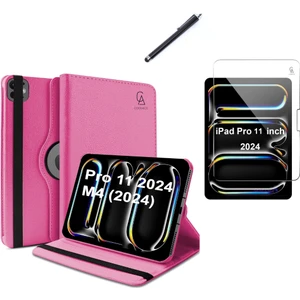 Apple iPad Pro 11 2024 M4 Uyumlu A2836 A2837 Dönebilen Tablet Kılıfı + Ekran Koruyucu + Tablet Kalem