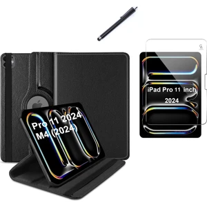 Apple iPad Pro 11 2024 M4 Uyumlu A2836 A2837 Dönebilen Tablet Kılıfı + Ekran Koruyucu + Tablet Kalem
