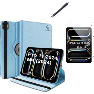 Apple iPad Pro 11 2024 M4 Uyumlu A2836 A2837 Dönebilen Tablet Kılıfı + Ekran Koruyucu + Tablet Kalem