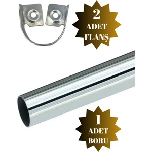 DS Yapı Metal Yuvarlak Krom Askı Borusu Mobilya Askı Borusu (2 Adet Flanş 1 Adet Boru) (Metal Yuvarlak Çap:25 mm)