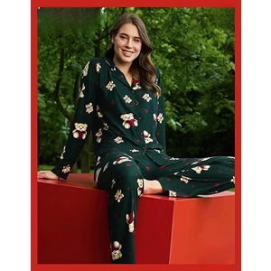 Kadın Süet Önden Düğmeli Likralı Pijama Takımı 9 - 1 Adet