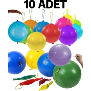 Balon Diyarı Lastikli Zıpzıp Balon Ipli Punch Panç Büyük Balon 10 Adet