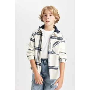 Erkek Çocuk Oversize Geniş Kalıp Kareli Kapüşonlu Flanel Uzun Kollu Gömlek C7519A824WN