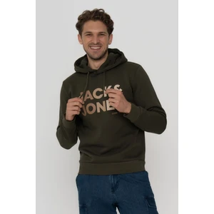 Jack & Jones Erkek Kapüşonlu Logo Baskılı Sweatshirt - Forest