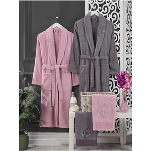 Mira Home 4 Parça Aile Bornoz Seti Kadın Erkek Havlulu Bornoz Takımı