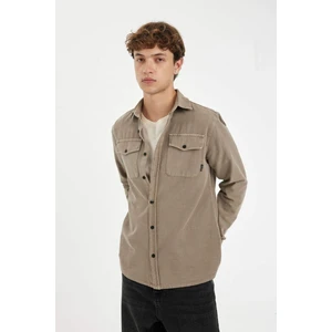 %100 Pamuk Regular Fit Polo Yaka Basic Düz Uzun Kollu Gömlek B2654AX24AU