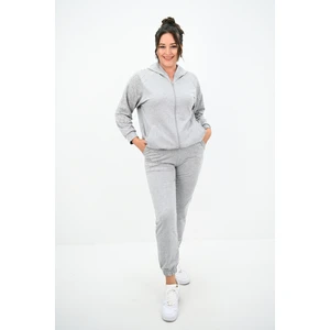 Koza Butik Kadın Büyük Beden Kapüşonlu Taş Süsleme Detaylı Eşofman Takımı 8129-25