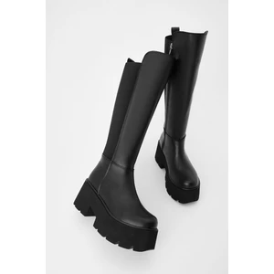Kadın Kalın Dolgu Taban Günlük Çizme Ferlas Siyah