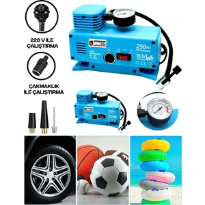 220 Volt-12 Volt 250 Psi Geniş Uygulama Yelpazesi Kompresör Lastik Hava Şişirme Oto Pompası