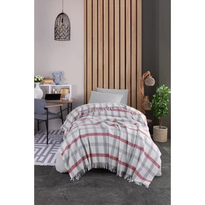 Eponj Home Battaniye Pamuklu Tek Kişilik Warm Soft Gri-Kırmızı