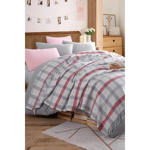 Eponj Home Battaniye Pamuklu Çift Kişilik Warm Soft Gri-Kırmızı