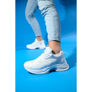 Crown Beyaz Gri Bağcıklı Kadın Kalın Taban Spor Sneakers