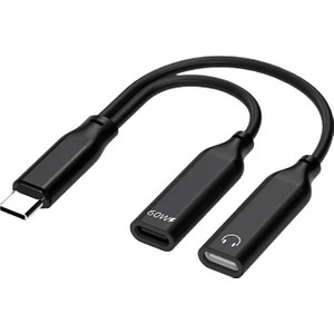 Iphone 15 Için Type-C Şarj + Kulaklık 2in1 Çevirici Adaptör 60W