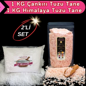 Hanzade Bitkisel Çankırı Tuzu 1 kg + Himalaya Tuzu 1 kg Tane Granül Doğal Kaya Tuzu Seti
