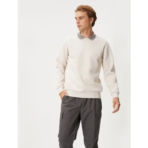 Basic Sweatshirt Polo Yaka Etiket Baskı Detaylı Ribanalı Şardonlu