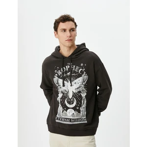 Oversize Kapşonlu Sweatshirt Mistik Baskılı Sloganlı