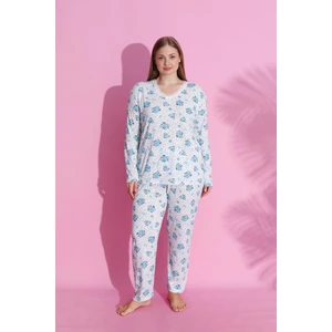 Mevsimlik Uzun Kollu V Yaka Büyük Beden Pijama Takım