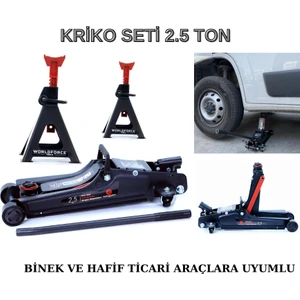 Hidrolik Kriko Seti 2.5 Ton Kriko ve 2 Adet Kriko Standı Min: 85MM MAX:375MM