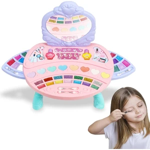 Aynalı Ayaklı Çocuk Makyaj Güzellik Seti, Mini Makyaj Masası ve Far Paletli Sürülebilir Çocuk Makyaj Malzemeleri