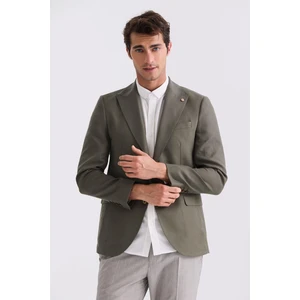 Yeşil Slim Fit Sivri Yaka Keten Spor Ceket
