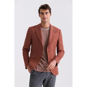 Kiremit Slim Fit Sivri Yaka Keten Spor Ceket