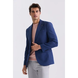 Lacivert Slim Fit Sivri Yaka Keten Spor Ceket
