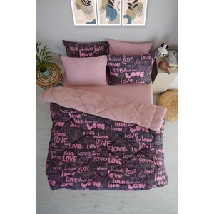Marla Home Premium Welsoft Pamuklu Love Desen  Çift Taraflı Pofuduk Çift Kişilik Uyku Seti