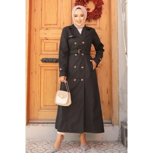Neva Style Kemerli Siyah Tesettür Trençkot 61500S