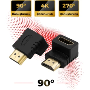 HDMI 90° Dönüştürücü L Adaptör 4K Görüntü Aktarımı
