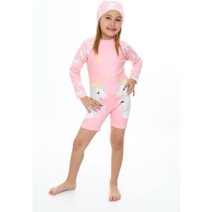 Angelos Girls Kız Çocuk Yüzücü Şortlu Boneli 2 Parça Mayo Takımı 3-10 Yaş 028