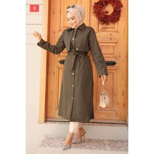 Neva Style Düğmeli Haki Tesettür Trençkot 62131HK