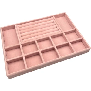 Megass Dekor Yerli Üretim Istanbul Model Süet Kumaş Pembe Renk Çekmece Içi Takı Düzenleyici Stand